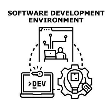 Software development environment building digital solutions concept Illustrazione stock