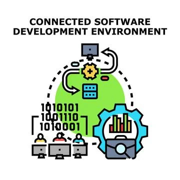 Software development environment connecting teamwork and data analytics 库存插图