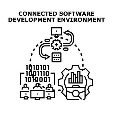 Software development environment connecting teamwork and data analytics Stock Illustration