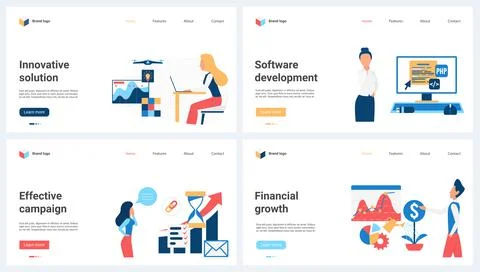 Software development, financial growth, effective advertising campaign and tiny 库存插图