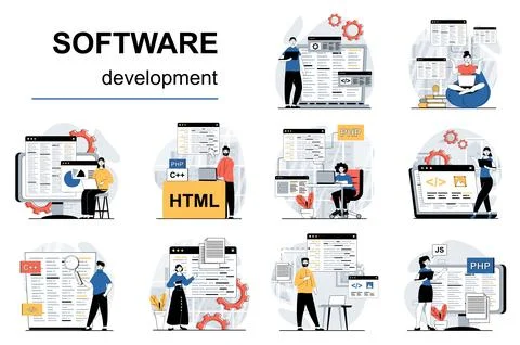 Software Development Flat Illustrations Illustrazione stock