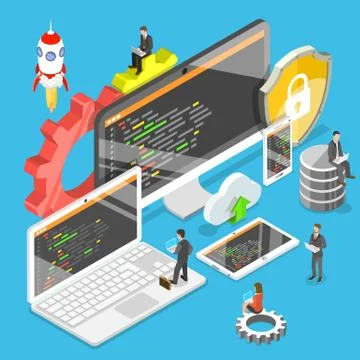 Software development flat isometric vector. Stock Illustration