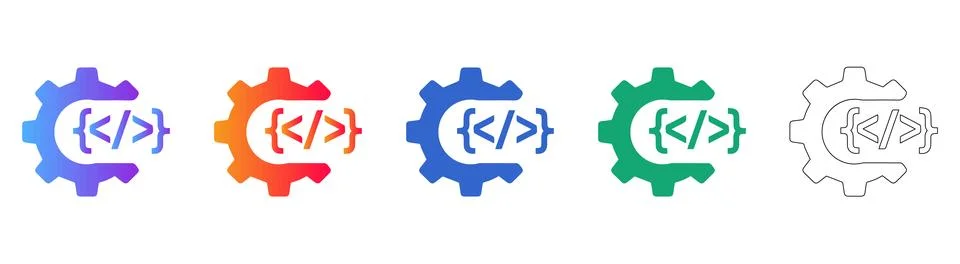Software Development Gear Icon Set Illustrazione stock