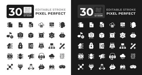 Software development glyph ui icons set for day and night mode Stock Illustration