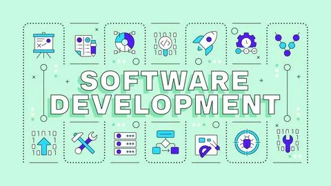 Software development green word concept Illustrazione stock