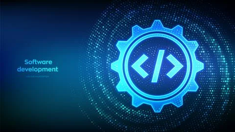 Software development icon made with binary code. Devops. Agile development op Stock Illustration