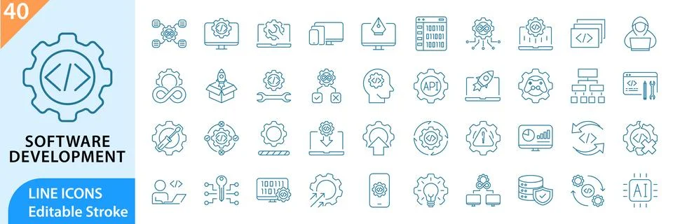 Software development icon set. Illustrazione stock