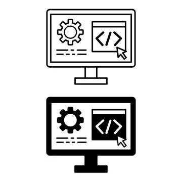 Software Development Icons. Black and White Vector Illustrations. Computer,.. 스톡 일러스트