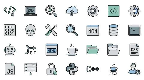 Software development icons set with comprehensive collection software 스톡 일러스트