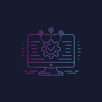 Software development, integration and automation vector linear icon Stock Illustration