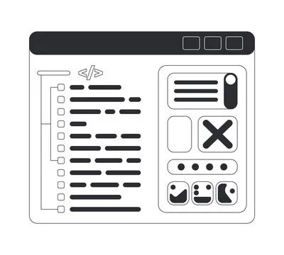 Software development interface black and white cartoon clipart Stock Illustration