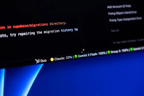 Software development interface showing AI assistant performance metrics on a 写真素材