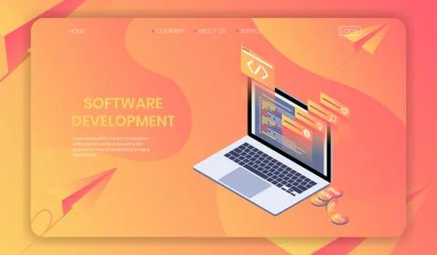 Software Development Isometric concept, web developer, programming language Stock Illustration