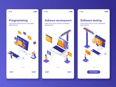 Software development isometric GUI design kit. 스톡 일러스트