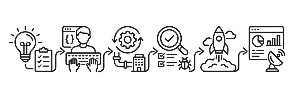 Software development lifecycle process icons set Illustrazione stock