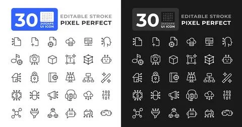 Software development line ui icons set for light and dark mode Illustrazione stock
