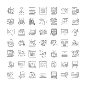 Software development linear icons, signs, symbols vector line illustration set Stock Illustration