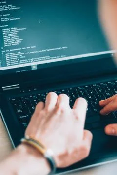 Software development male programmer code laptop 스톡 사진