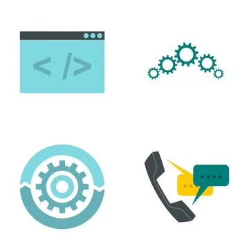 Software development, optimization, and communication icon set Illustrazione stock