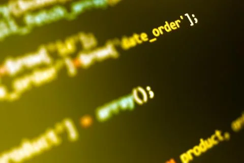 Software development pattern. Programmer monitor with php language code. Clos Stock Photos