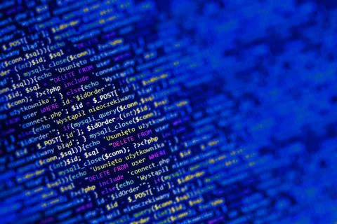 Software development pattern. Programmer monitor with php language code. Clos 스톡 사진