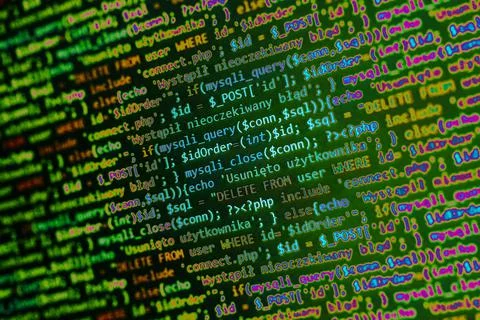 Software development pattern. Programmer monitor with php language code. Clos 스톡 사진