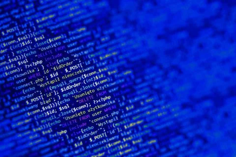 Software development pattern. Programmer monitor with php language code. Clos Foto stock