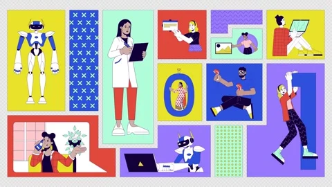 Software development people animated bento grid layout Stock Footage 300473987