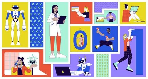 Software development people bento grid illustration set 스톡 일러스트