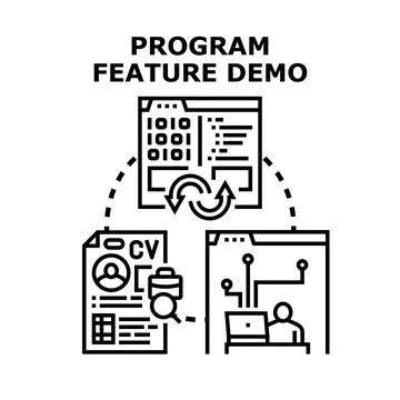 Software development process and program feature demo Illustrazione stock