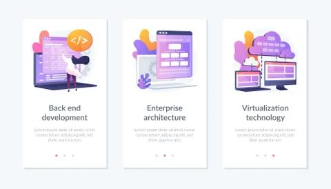 Software development process app interface template. Illustrazione stock