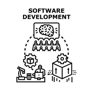 Software development process cycle planning and coding 库存插图