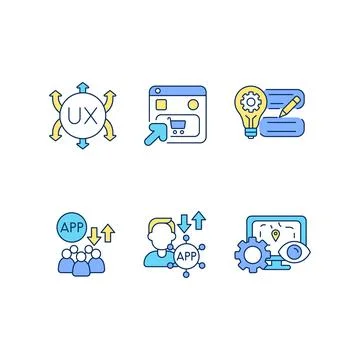 Software development process RGB color icons set Illustrazione stock