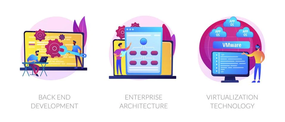 Software development process vector concept metaphors. Illustrazione stock