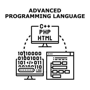 Software development processing coding language concept 库存插图