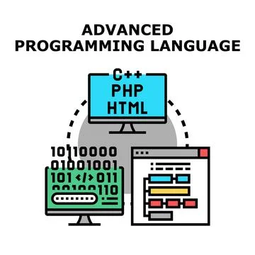 Software development processing coding language concept 库存插图