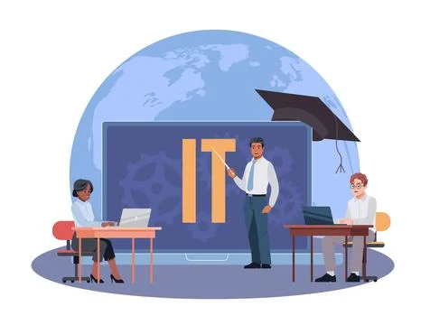 Software development. Programming, coding training education, experts write Stock Illustration