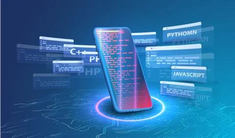 Software development, programming, coding vector concept. Technology concept Stock Illustration