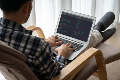 Software development programming on computer screen for modish application Foto stock