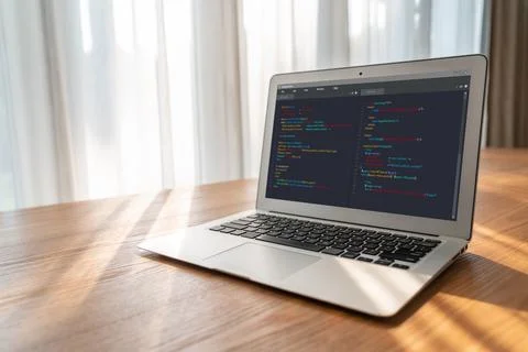 Software development programming on computer screen for modish application Stock Photos