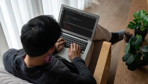 Software development programming on computer screen for modish application Stock Photos