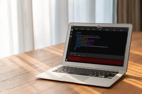 Software development programming on computer screen for modish application Stock Photos