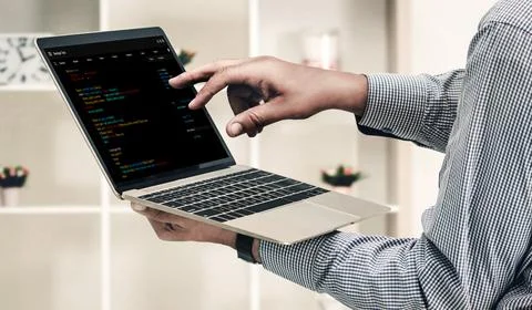 Software development programming on computer screen for modish application 写真素材