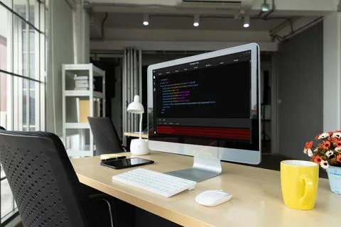 Software development programming on computer screen for modish application Stock Photos