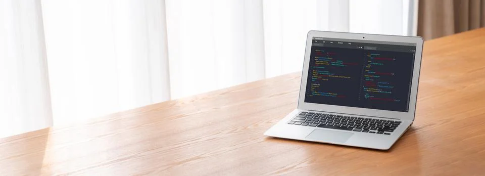 Software development programming on computer screen for modish application Foto stock