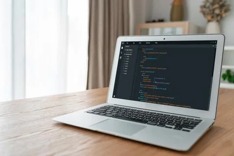 Software development programming on computer screen for modish application Stock Photos