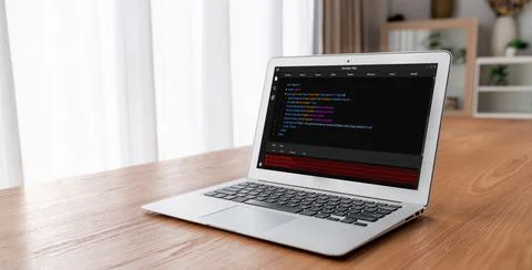 Software development programming on computer screen for modish application Stock Photos