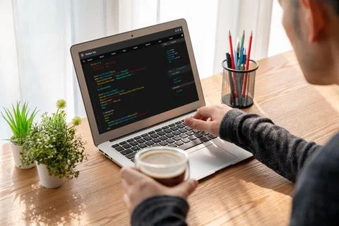 Software development programming on computer screen for modish application 스톡 사진