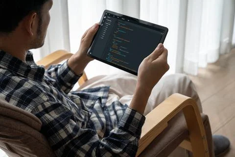 Software development programming on computer screen for modish application Stock Photos