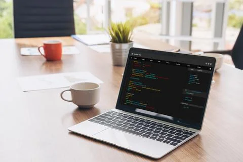 Software development programming on computer screen for modish application 스톡 사진